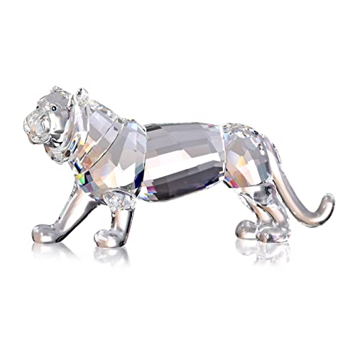 DOJOZ Crystal Tiger Figurine Animals Craft Home Decor Ornaments Collectible Birthday New Year Gifts (White) - color: White