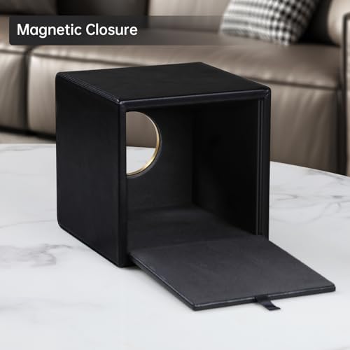 Square Tissue Box Cover with Magnetic Closure, Black | Luxury PU Leather Tissue Holder with Gold Tone Metal Opening, Fits All Standard Cube Tissue Boxes - color: Black