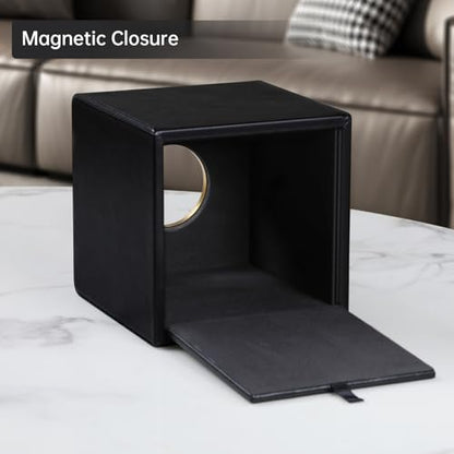 Square Tissue Box Cover with Magnetic Closure, Black | Luxury PU Leather Tissue Holder with Gold Tone Metal Opening, Fits All Standard Cube Tissue Boxes - color: Black