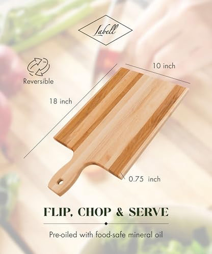 Labell Reversible Maple Cutting Board with Handle, 18 x 10 x 0.75 in | Canadian Maple, Multi-Purpose, Charcuterie Board, Flat Paddle, for Meat, Cheese, Veggies - size: Large (18" x 10")
