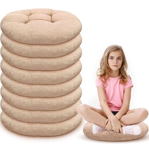 Fumete 8 Pcs 16 Inch Floor Cushions Pillow for Kids Bulk Classroom Round Flexible Seating Floor Cushions for Students Home Daycare School Reading Corner Yoga Meditation Picnic (Flax) - color: Flax