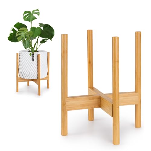 Fox & Fern Mid Century Plant Stands for Indoor Planters, Bamboo, 11.8 Inch | Plug In Design, Holds 200 lbs, Two High Options, Fixed Size, Wooden Plant Stand for Indoor Planters, Extra Large Pot Holder - color: Bamboo, size: 11.8 Inch