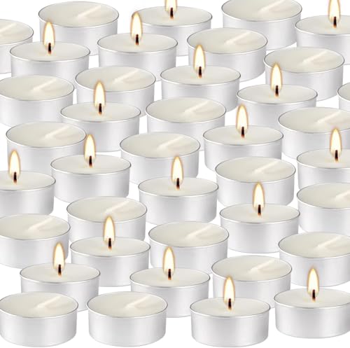 Unscented Tealight Candles 100 Pack, 4 Hours Smokeless Dripless White Mini Tea Candle Bulk for Home, Wedding, Party, Shabbat, Christmas & Emergency Use - color: White, size: 100 Pack