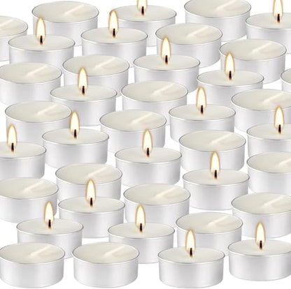 Unscented Tealight Candles 100 Pack, 4 Hours Smokeless Dripless White Mini Tea Candle Bulk for Home, Wedding, Party, Shabbat, Christmas & Emergency Use - color: White, size: 100 Pack