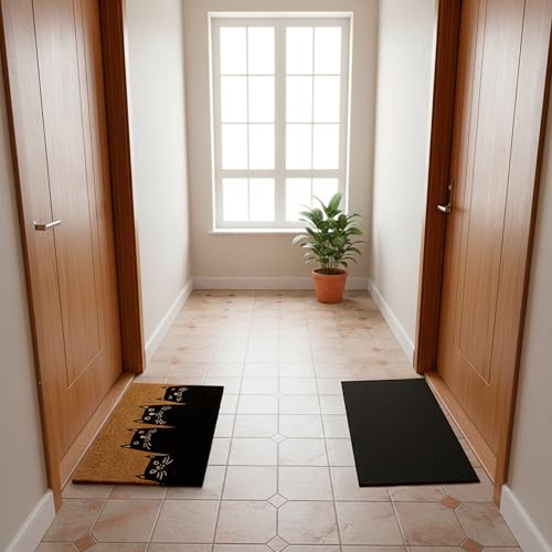 Fisura – Doormat for Outdoor Entrance with Cats Design, Welcome Mat for Front Door Made of Coconut Fiber with Non-Slip PVC Base, Hand-Painted, 30 x 18 Inches. | Doormat with non-slip PVC backing. Black interior doormat. Entrance rug with fun shape. 60 x 4