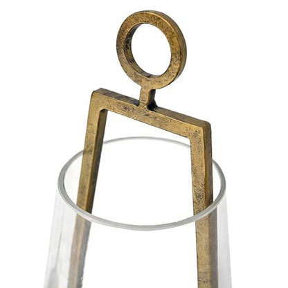 Hurricane Candle Holders Metal & Glass Lanterns Set of 2- Windproof Lanterns for Indoor Outdoor Home Decor, Patio, Wedding (Hurricane Candle Holders A)