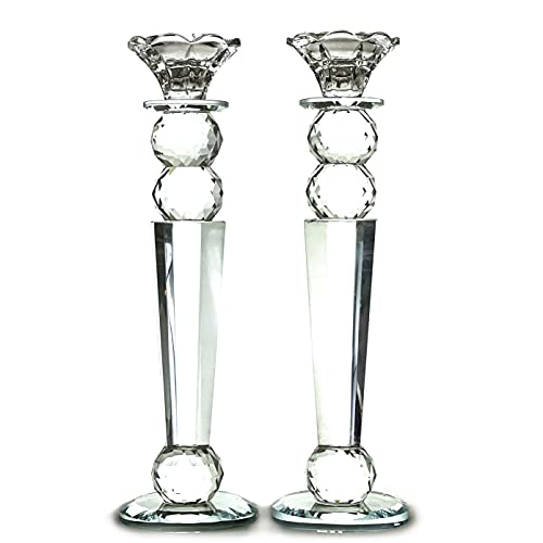 Allgala Set of 2 Crystal Candlestick Reverse Tapered Shaped Pillar and Hand Crafted Ball Candlesticks-11-HD89153-Home Decorative Candle Holders for Wedding, Dining, Party, Gift - size: 2 PC (11")