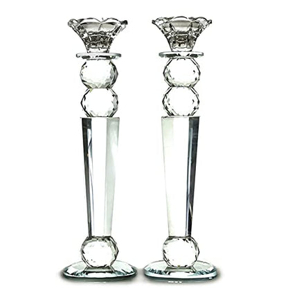 Allgala Set of 2 Crystal Candlestick Reverse Tapered Shaped Pillar and Hand Crafted Ball Candlesticks-11-HD89153-Home Decorative Candle Holders for Wedding, Dining, Party, Gift - size: 2 PC (11")