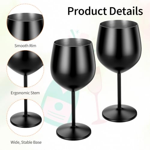 Stainless Steel Wine Glasses Set of 2, 18 oz Unbreakable Black Matte Wine Glass Stemmed Metal Wine Goblets for Outdoor Camping Pool Wedding Party Gift for Wine Lovers