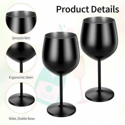 Stainless Steel Wine Glasses Set of 2, 18 oz Unbreakable Black Matte Wine Glass Stemmed Metal Wine Goblets for Outdoor Camping Pool Wedding Party Gift for Wine Lovers
