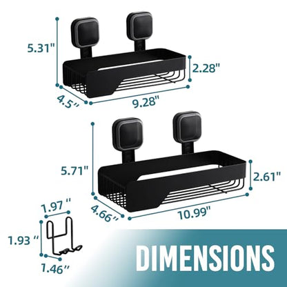 TAILI Shower Caddy Suction Cup Stainless Steel Shower Shelves Black 2pack