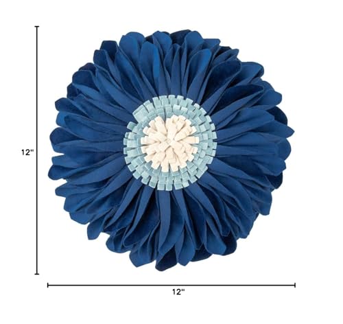 JWH Flower Velvet Throw Pillow Covers Aeshtetic Decorative 3D Sunflower Accent Pillow Case Round Pillowcase Handmade Cushion for Living Room Bed Couch Home 12 Inch Navy Blue