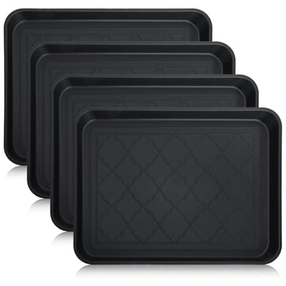Kingrol 4-Pack Small Shoe Trays for Entryway Indoor, 16.5" x 12.6" Individual Boot Tray with Raised Lip, Waterproof Plastic Shoe Mat Tray for One Pair, Pet Bowls, Plants, Under Sink & Floor Protection