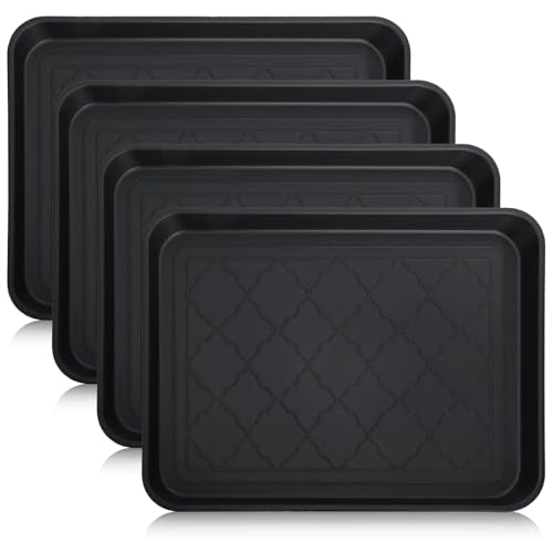 Kingrol 4-Pack Small Shoe Trays for Entryway Indoor, 16.5" x 12.6" Individual Boot Tray with Raised Lip, Waterproof Plastic Shoe Mat Tray for One Pair, Pet Bowls, Plants, Under Sink & Floor Protection