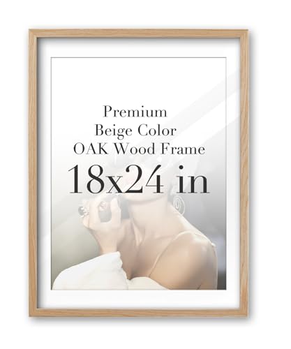 iHery 18x24in Natural OAK Wood Picture Frame with Mat | Premium Wood Frame with 2 Mats (16x20 & 18x24), Acrylic Glass, Thick Backboard, Minimalist Wall Display, 1Pack - color: Beige, size: 18X24