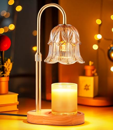 Candle Warmer Lamp Adjustable Timer - Electric Flower Glass Candles Light | Height Adjustable Dimmable Vintage Base Modern Wax Candles Jar Top Warmers Wax Melts Birthday Women Mom House Warming Gifts - color: Amber