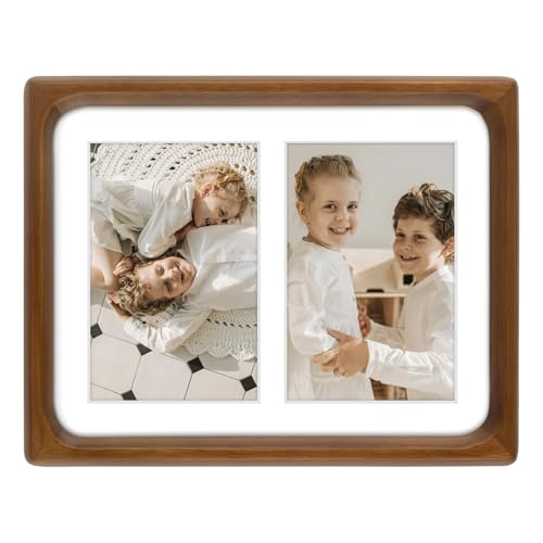 Golden State Art 3.5x5 Collage Picture Frame,Solid Wood&Real Glass,2 Photos | Multi Picture Frame for (2) 3.5x5 Photos or One 6x8 Print - Rounded Corner Design - Collage Wall Decor - Brown - color: Brown, size: 2 Openings 3.5x5