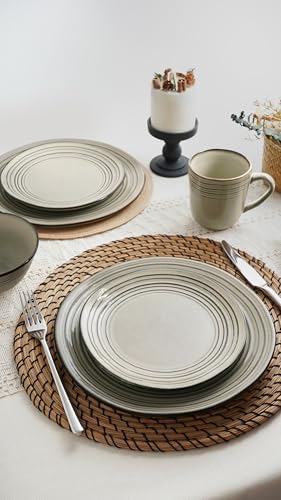 famiware Dinner Plates, 8 Inch Small Plate Set for 6, Dessert Appetizer Speckled Hand-made Ceramic Salad Plates, Microwave & Dishwasher Safe, Scratch Resistant, Twilight Series, Terre-verte - color: Terre-verte, size: 8 inch