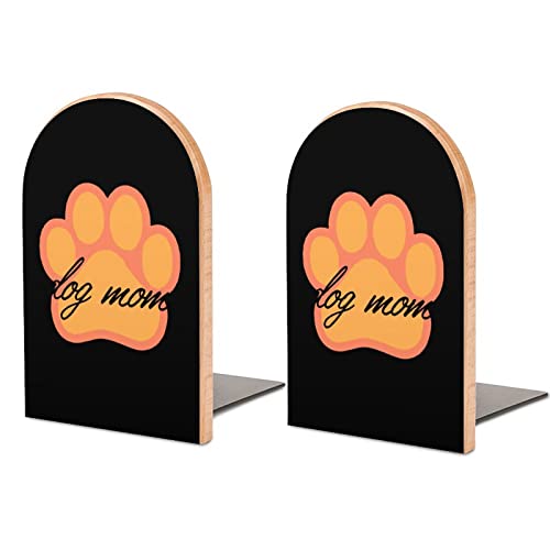 Dog Mom Book Ends for Shelves Wooden Book Stand Book Holder for Library School Office Home Study Decor