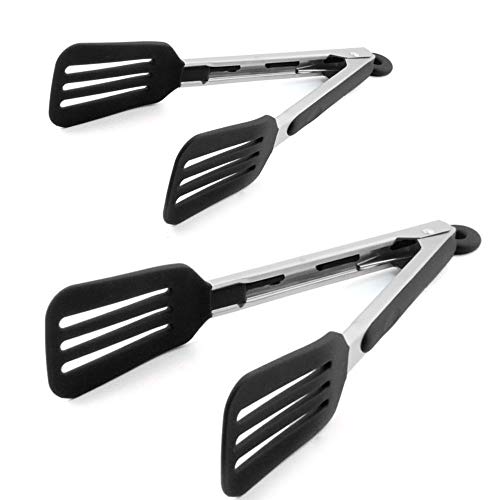 2 Pack Stainless Steel Silicone Cooking & Serving Tongs, 7 & 9 Inch | Locking Handle, Heat Resistant, Dishwasher Safe, for Grilling Steak Salad Pasta Buffet Serving, Black - color: Black, size: 7 & 9 inch