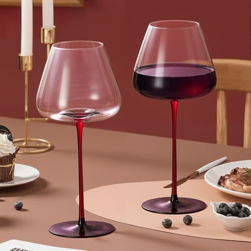 KAMMAK Crystal Red Wine Glasses Set of 2, 23.67 oz Stemmed Glasses, XY020 | Hand Blown, Bordeaux Wine Glasses, Thin Rim & Long Stem, Red & White, Daily Use, Wedding or Birthday Gift for Women - size: 8KPDSXY020