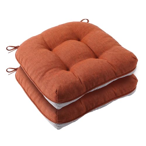 Battilo Chair Cushions for Dining Chairs, 2 Pack, 15.5"x15.5"x4", Caramel | Seat Cushions for Kitchen Chairs with Non-Slip Backing, Indoor/Outdoor Waterproof Chair Seat Pads with Ties - color: Caramel, size: 2 Count(Pack of 1)