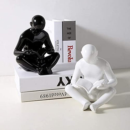 Bookend Supports Black and White Decorative Reading Bookends for Shelves Ceramic Home Decor Statues and Sculptures (1 Pair)