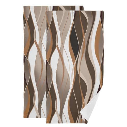 Brown Tan White Striped Modern Hand Towels for Bathroom Set of 2,Absorbent Modern Abstract Grey Geometric Kitchen Towels 14"x28",Decorative Bathroom Towels for Bath,Face,Guest,Hair,Shower - color: Brown