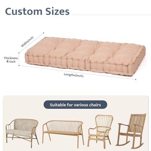 mudilun Custom Bench Cushion Tufted Window Seat Cushions Indoor Custom Color/Size/Ties/Handle Bench Pads 4 Inches Thick