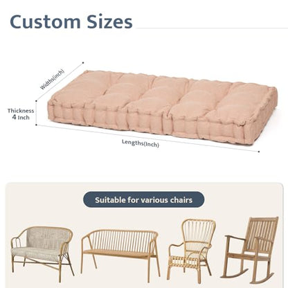 mudilun Custom Bench Cushion Tufted Window Seat Cushions Indoor Custom Color/Size/Ties/Handle Bench Pads 4 Inches Thick