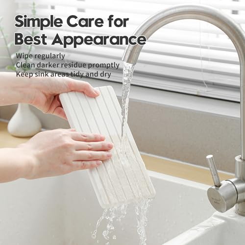 3 Pack Water Absorbent Diatomite Coasters, Stone Drying Mat for Kitchen Counter, Bathroom Sink Organizer Tray, Compact Vanity Rack, Soap Holder Caddy, Faucet Splash Guard, White 8"x3.8" - color: 3 Pack - White - 1pc of 8"x 3.8" and 2pcs of 3.8"x 3.8"