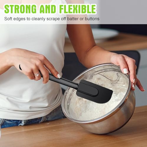 Meekoo 5 Pcs 10 Inch Rubber Spatula 500℉ High Heat Resistant Spatulas | Silicone Spatulas, for Baking Kitchen Cooking, Commercial Food Bpa Free Grade Non Stick Dishwasher Safe, Black - color: Black, size: 10 Inch