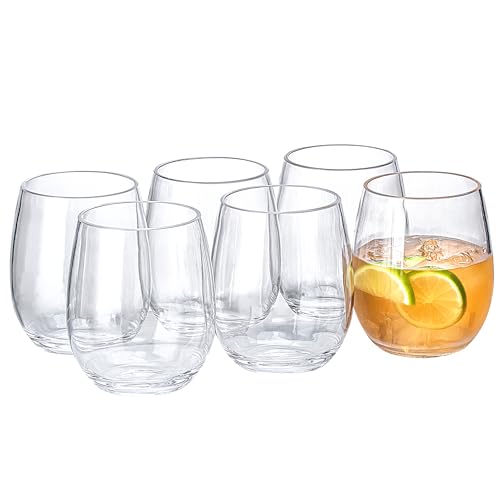 18oz Clear Stemless Wines Cups (Set of 6), Shatter-Proof Acrylic Glasses Drinkware, Reusable Plastic Bar Glasses, BPA-Free, Dishwasher-Safe - color: Clear