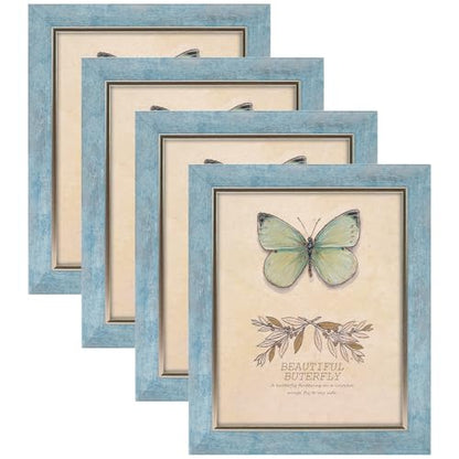 XUANLUO 8x10 Picture Frames Set of 4 Rustic Retro Photo Frame with HD Plastic Cover for Wall Mount and Tabletop Display Family Friends Wedding Gift - color: Blue-4pcs, size: 8 x 10 inch