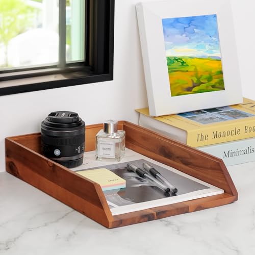 DEMIGO Desk Organizer Letter Tray Set of 2, Natural Acacia Wood Paper Tray | Wooden Tabletop Holder for Files, Folders, Notebooks & Documents, Workspace Stationery Storage Saver