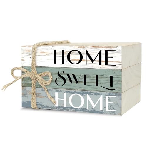 Mini Decorative Books for Home Decor, Small Wood Book Stack for Table Decor, Home Sweet Home Decor Books for Living Room Bookshelf, Farmhouse Stacked Books Decor（L36） - color: white green blue