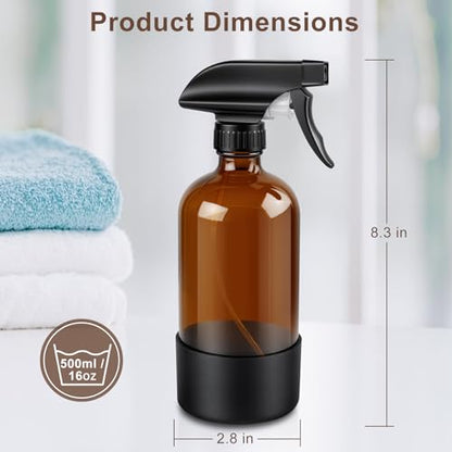 Ninsula Glass Spray Bottle with Silicone Sleeve Protection, 16 oz Amber Glass Spray Bottles, Refillable Spray Bottle Glass for Cleaning, Watering Plants, Skin Care, Plant Care, Hair Care