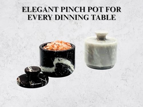 Premium Marble Salt Cellar with Lid 2 Pack | 3.5 oz Kitchen Storage Container | Elegant Cooking Salt Box | Spice Jar Keeper for Counter (White Black Zebra) - color: White Black Zebra