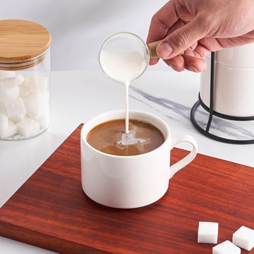 10oz Stackable Coffee Mugs Set of 4 with Stand | White Ceramic Coffee Cups Set for Cappuccino, Latte, Tea, Milk, Housewarming Gift - color: White