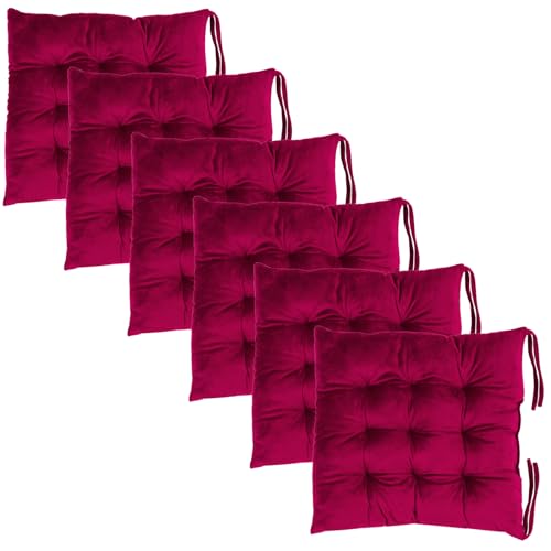 6 Pack Square Seat Cushion Chair Pads for Kitchen Dining Chairs, Soft Comfort Velvet Chair Mat Pillow Cushions with Ties for Office Desk Living Room Tatami 15.5", Burgundy Red - color: Burgundy Red, size: 6Pack