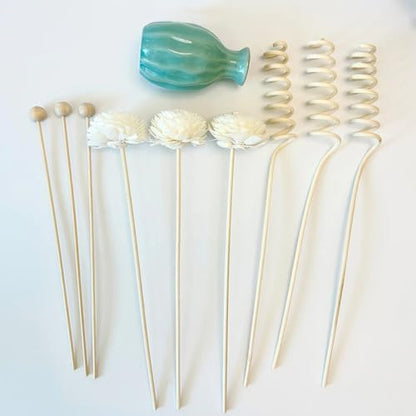 Ceramic Diffuser Bottle Set, 3PCS Spiral Flower Reed Ball Rattan Stick for Home Office Party Fragrance Aromatherapy Eucalyptus Oil