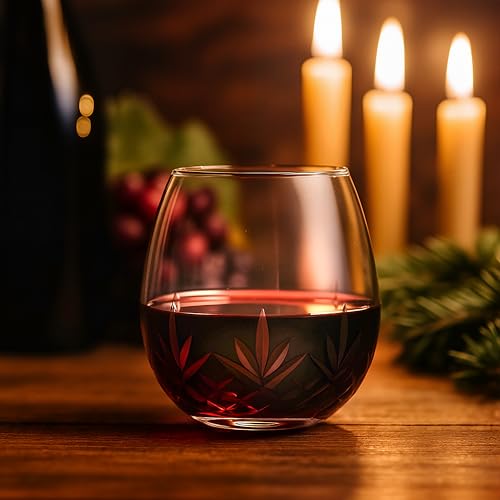 SHOSHIN Hand-Cut Stemless Wine Glasses – Hand Made Lead-Free Crystal Glass (15 Oz, Set of 4) – Ideal Gift - color: Agave set of 4