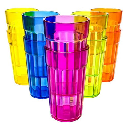Honla 10 oz Highball Glasses,Set of 10 Small Plastic Drinking Glasses Cups | Reusable,Unbreakable,Dishwasher Safe,Water Juice Tumblers in 5 Assorted Colors