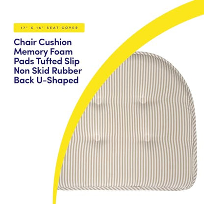 Sweet Home Collection Chair Cushion Memory Foam Pads Tufted Slip Non Skid Rubber Back U-Shaped 17" x 16" Seat Cover, 6 Count (Pack of 1), Pinstripe Taupe - color: Pinstripe Taupe, size: 6 Pack, style: Foam Pads