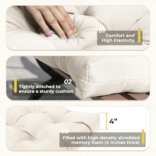 All Weather Outdoor Wicker Chair Cushions of 3 Pieces, Waterproof Outdoor Wicker Chair Cushion for Patio Furniture Loveseat Settee Bench, 1 Loveseat and 2 U-Shaped Thickened Cushions, Cream - color: Cream