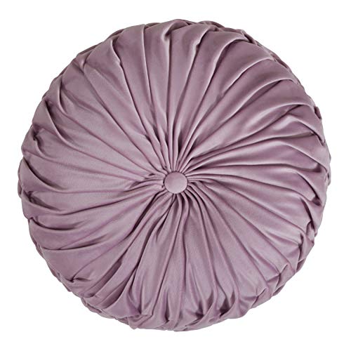 SARO LIFESTYLE Round Velvet Pintucked Poly Filled Throw Pillow - color: Lavender, size: 1 Count (Pack of 1)