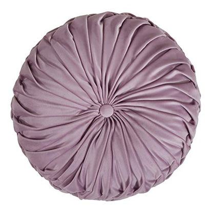 SARO LIFESTYLE Round Velvet Pintucked Poly Filled Throw Pillow - color: Lavender, size: 1 Count (Pack of 1)