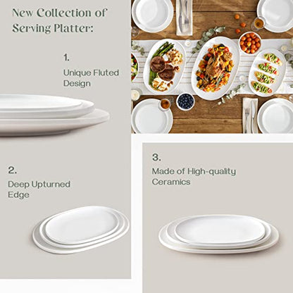 DOWAN Large Serving Platter, 16"/14"/12" Porcelain Platters for Entertaining Wedding Party, White Oval Plates Set of 3, Serving Dishes for Serving Food, Housewarming Gifts - color: Ellipse