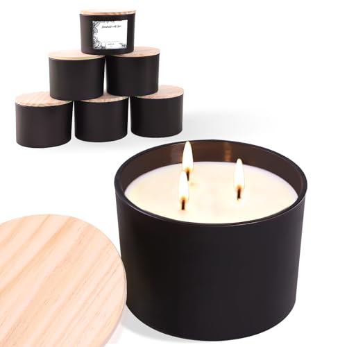 6-Pack 16 oz Candle Jars - Frosted Black Glass with 3 Wicks, Empty Containers for Candle Making - color: Forested Black