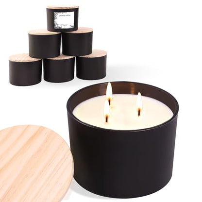 6-Pack 16 oz Candle Jars - Frosted Black Glass with 3 Wicks, Empty Containers for Candle Making - color: Forested Black